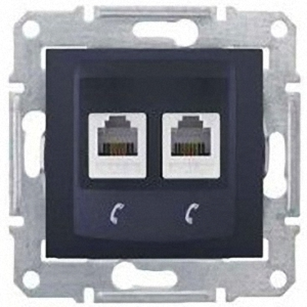 Розетка телефонная RJ11 на 4 контакта двойная Schneider Electric Sedna Графит SDN4201170